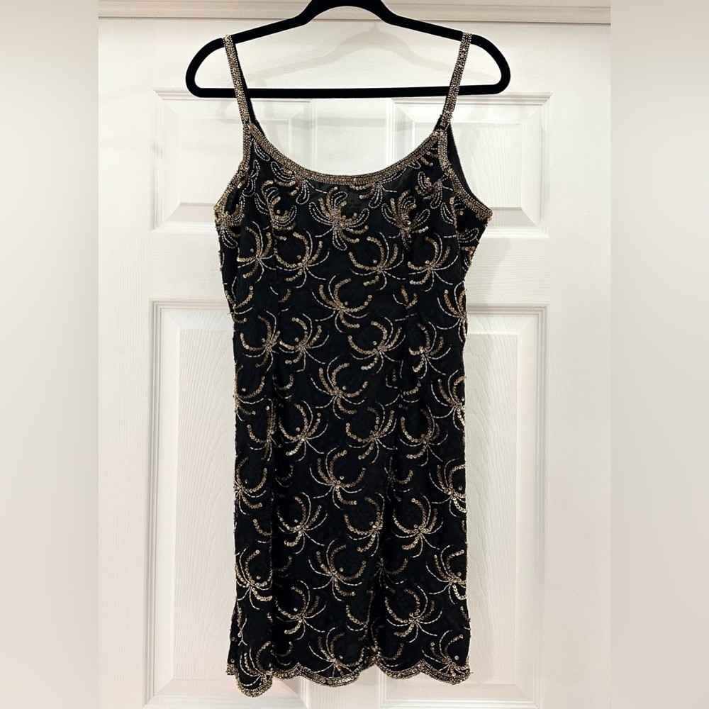 Vintage Morningside Designer Collection sleeveless Sequin Mini dress Black Gold - Picture 3 of 7